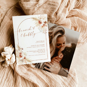 Boho Terracotta Pampas Grass Bridal Brunch Invitation