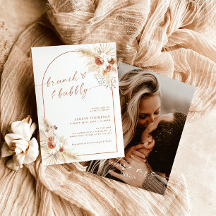 Boho Terracotta Pampas Grass Bridal Brunch Invite