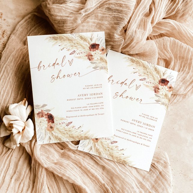 Boho Terracotta Pampas Grass Bridal Shower Invite (Creator Uploaded)