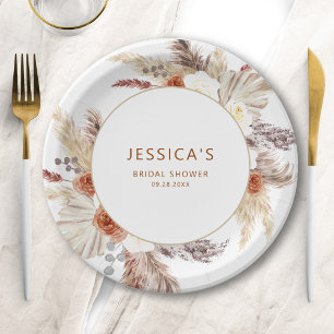 Boho Terracotta Pampas Grass Bridal Shower Paper Plate