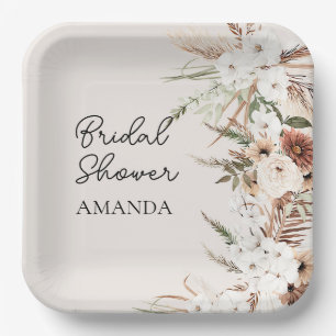 Boho terracotta pampas grass Bridal shower  Paper Plate