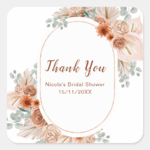 Boho Terracotta Pampas Grass Bridal Shower Square Sticker
