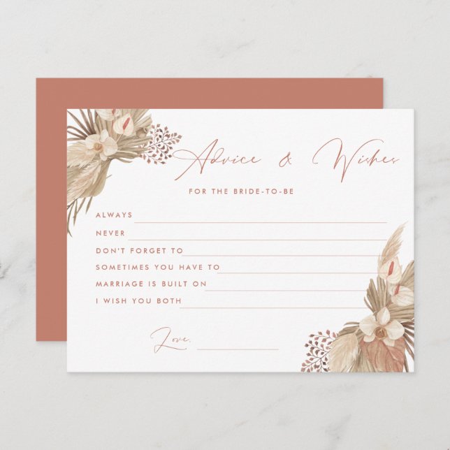Boho Terracotta Pampas Grass bride advice card (Front/Back)
