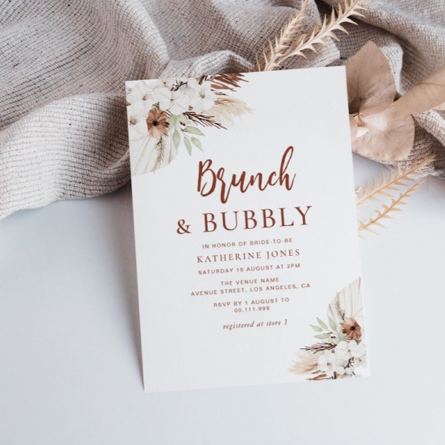  boho terracotta pampas grass brunch & bubbly invitation (Creator Uploaded)