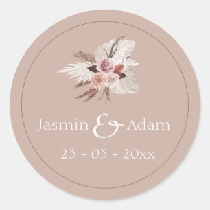 Boho Terracotta Pampas Grass Floral Wedding Classic Round Sticker