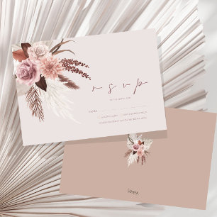 Boho Terracotta Pampas Grass Floral Wedding RSVP Card