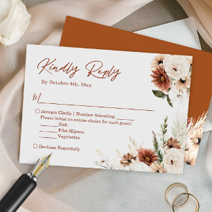 Boho Terracotta Pampas Grass Floral Wedding RSVP Card