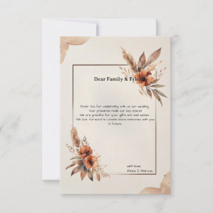 Boho Terracotta  Pampas Grass & Florals Wedding Thank You Card