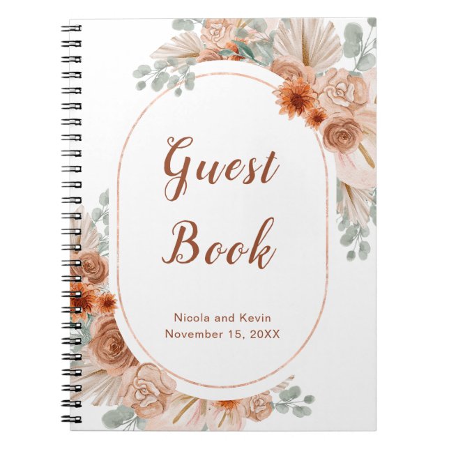 Boho Terracotta Pampas Grass Guest Book (Front)