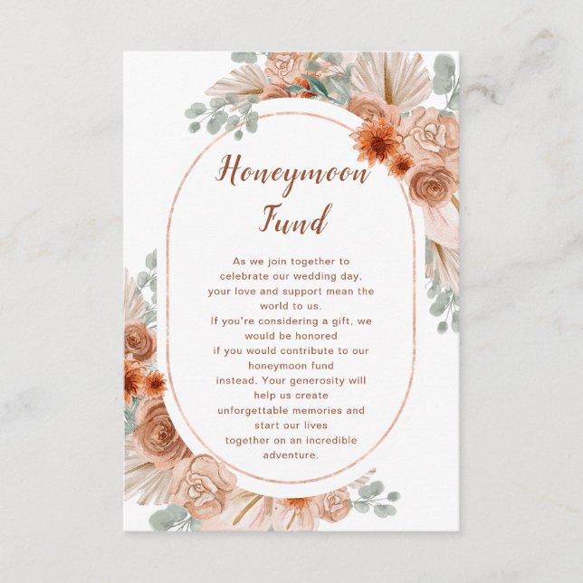 Boho Terracotta Pampas Grass honeymoon Fund Enclosure Card (Front)