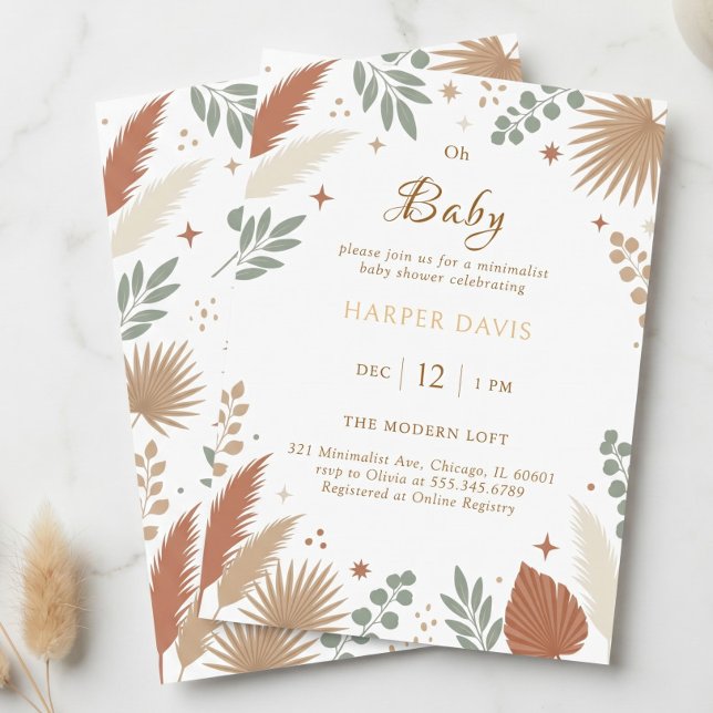 Boho Terracotta Pampas Grass Modern Botanical Invitation (Boho Terracotta Pampas Grass Modern Botanical Invitation)