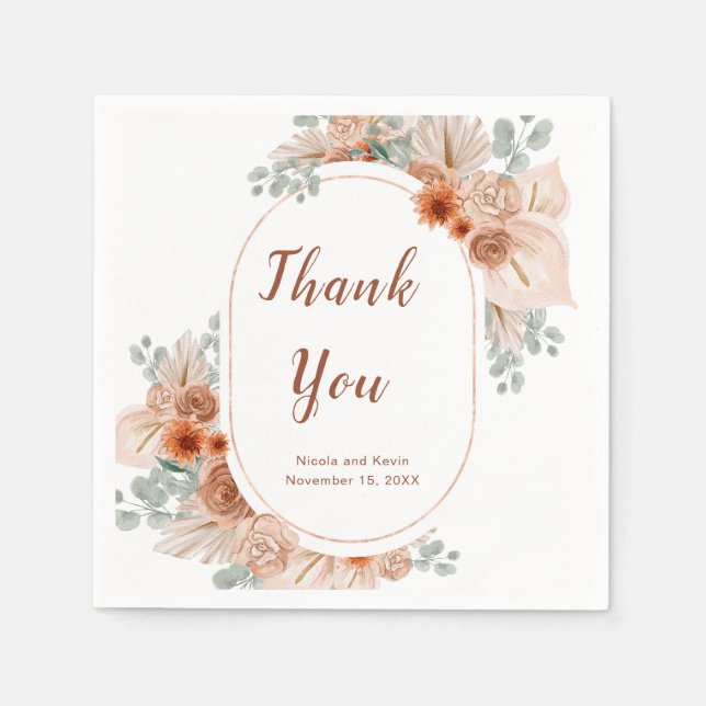 Boho Terracotta Pampas Grass  Napkin (Front)