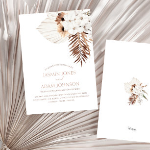 Boho Terracotta Pampas Grass Orchid Wedding  Invitation
