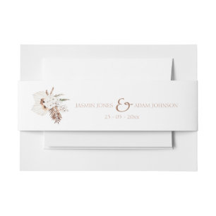 Boho Terracotta Pampas Grass Orchid Wedding  Invitation Belly Band