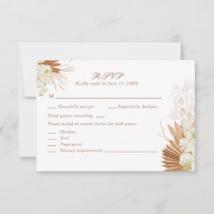 Boho Terracotta Pampas Grass Orchid Wedding RSVP Card