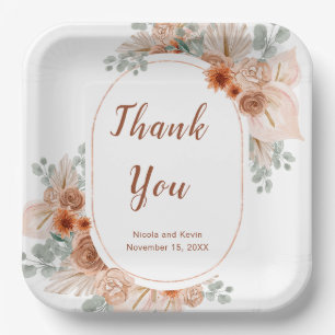 Boho Terracotta Pampas Grass  Paper Plate