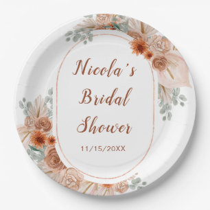 Boho Terracotta Pampas Grass Paper Plate