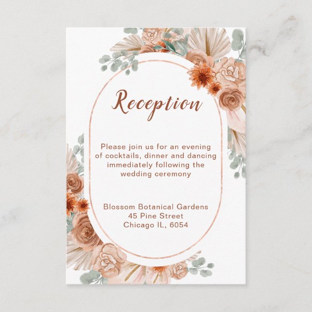 Boho Terracotta Pampas Grass Reception Enclosure Card (Front)