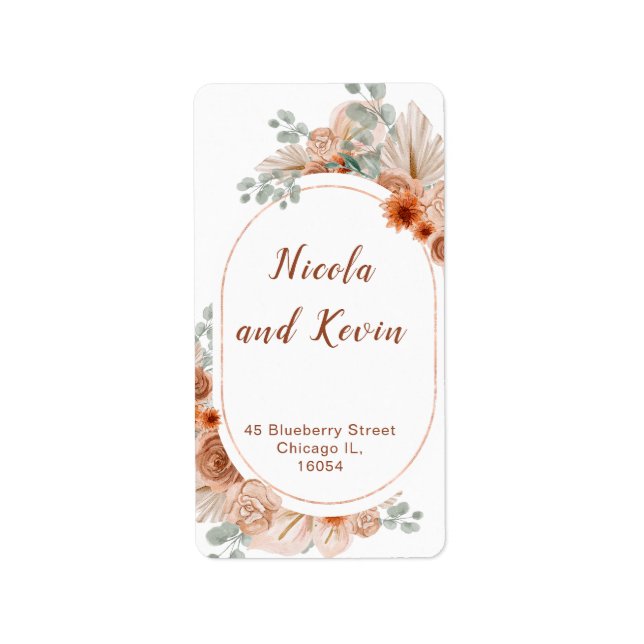 Boho Terracotta Pampas Grass Registry Label (Front)