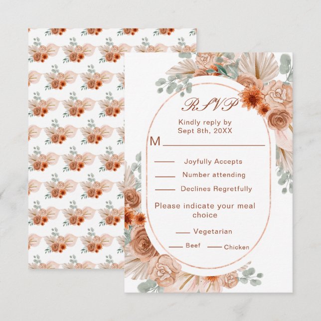 Boho Terracotta Pampas Grass RSVP Card (Front/Back)