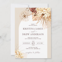Boho Terracotta Pampas Grass Wedding Invitaion