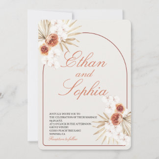 Boho Terracotta Pampas Grass Wedding Invitation