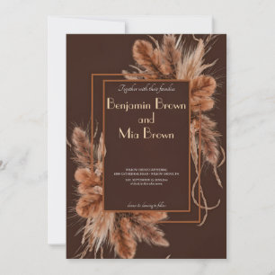 Boho Terracotta Pampas Grass Wedding Invitation