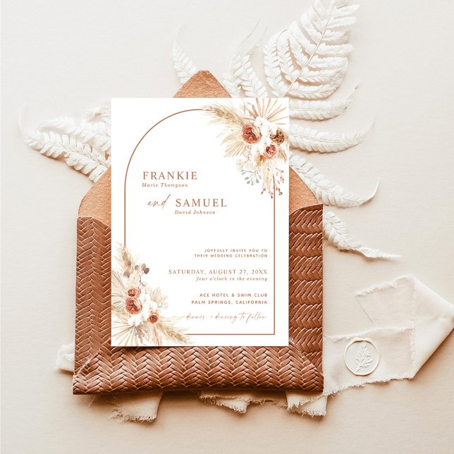 Boho Terracotta Pampas Grass Wedding Invitation (Creator Uploaded)