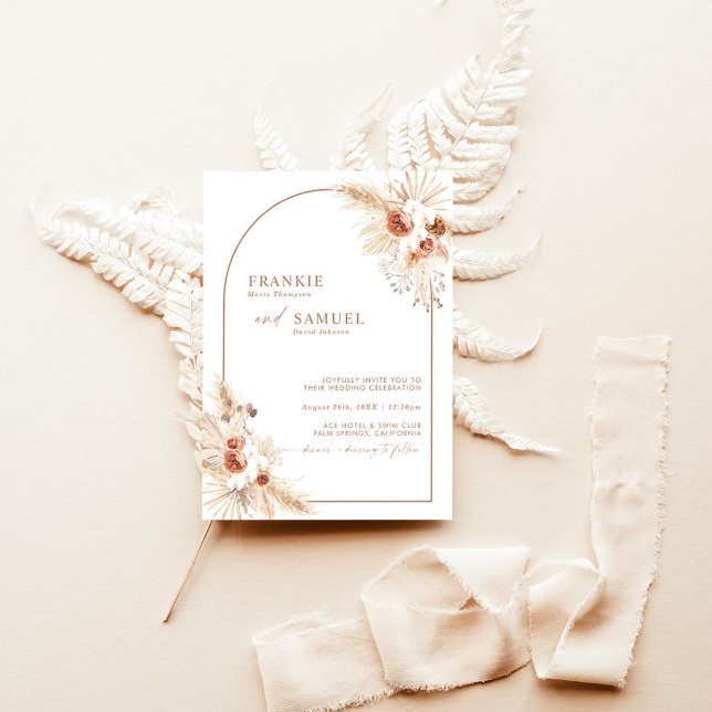 Boho Terracotta Pampas Grass Wedding Invitation (Creator Uploaded)