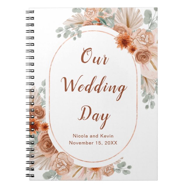 Boho Terracotta Pampas Grass Wedding Planner Notebook (Front)