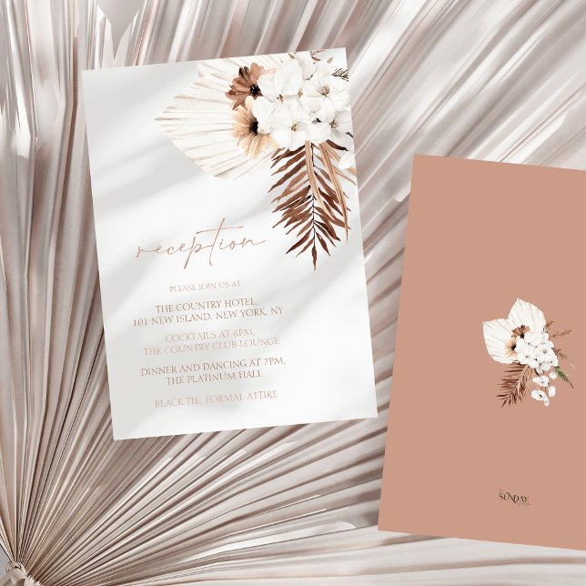 Boho Terracotta Pampas Grass Wedding Reception Enclosure Card (Boho Terracotta Brown Floral Wedding Reception Enclosure Card)