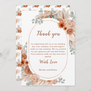 Boho Terracotta Pampas Grass Wedding Thank You Card