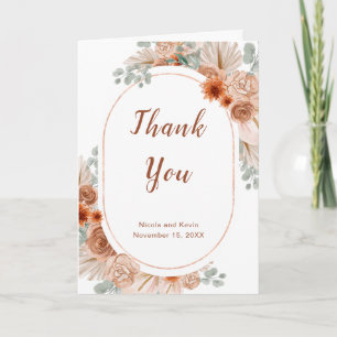 Boho Terracotta Pampas Grass Wedding Thank You Card