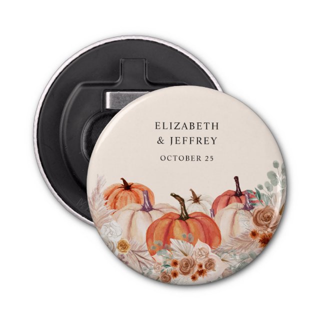 Boho Terracotta Pampas Pumpkins Fall Wedding Bottle Opener (Front)