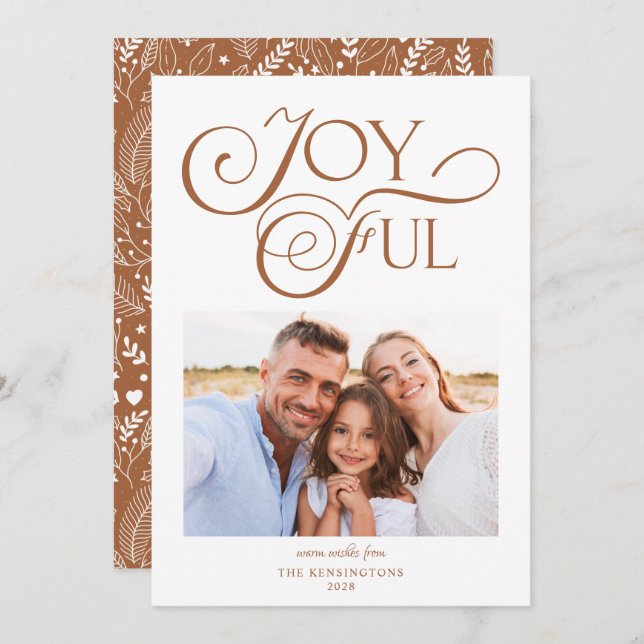 Boho Terracotta Pattern Joyful Christmas Photo Holiday Card (Front/Back)