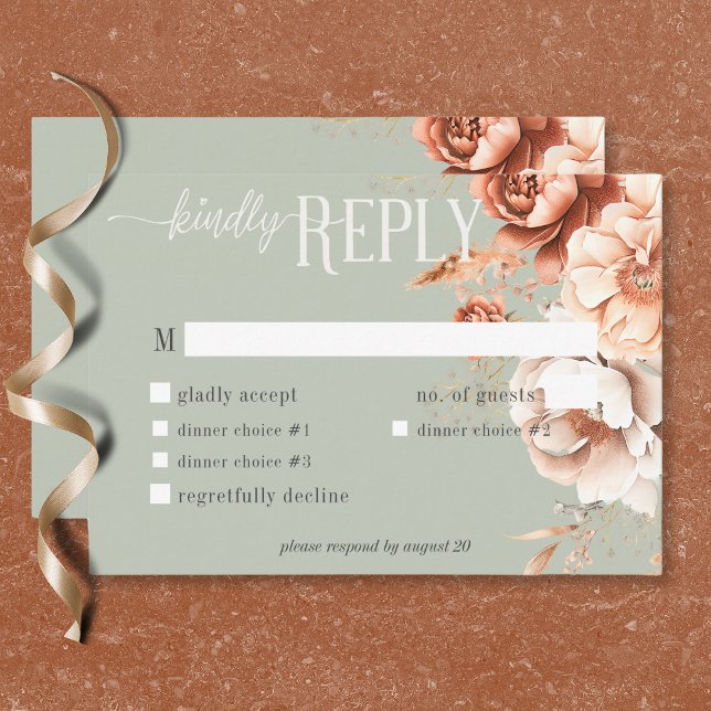 Boho Terracotta Peach & Cream Floral Green Dinner RSVP Card (Boho Terracotta Peach Cream Floral Green Dinner RSVP Card)