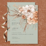 Boho Terracotta Peach & Cream Floral Green Wedding Invitation<br><div class="desc">Set the tone for your special day with our enchanting boho rustic wedding invitation. Featuring a soft sage green background, this design is adorned with a stunning spray of watercolor flowers and dried grasses. Delicate hues of peach blush, cream, and light sage green foliage, intertwined with light beige dried grasses,...</div>