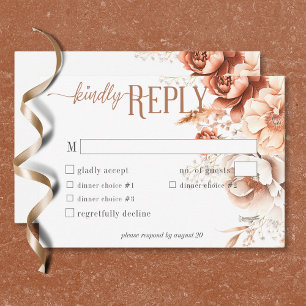 Boho Terracotta Peach & Cream Floral White Dinner RSVP Card
