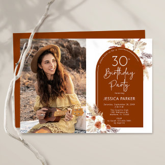 Boho Terracotta Photo 30th Birthday Invitation