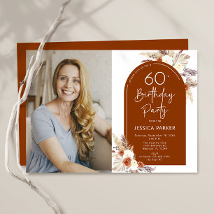 Boho Terracotta Photo 60th Birthday Invitation