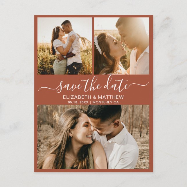 Boho Terracotta Photo Collage Save The Date  Announcement Postcard (Front)