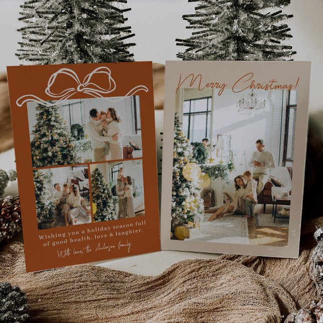 Boho Terracotta Photo Family Merry Christmas  Holiday Card (Creator Uploaded)