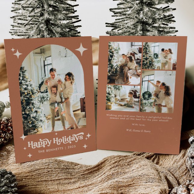 Boho Terracotta Photo Happy Holidays  Holiday Card (Creator Uploaded)