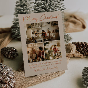 Boho Terracotta Photo Modern Family Christmas   Holiday Card