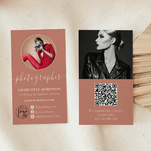 Boho terracotta photo qr code logo photographer business card