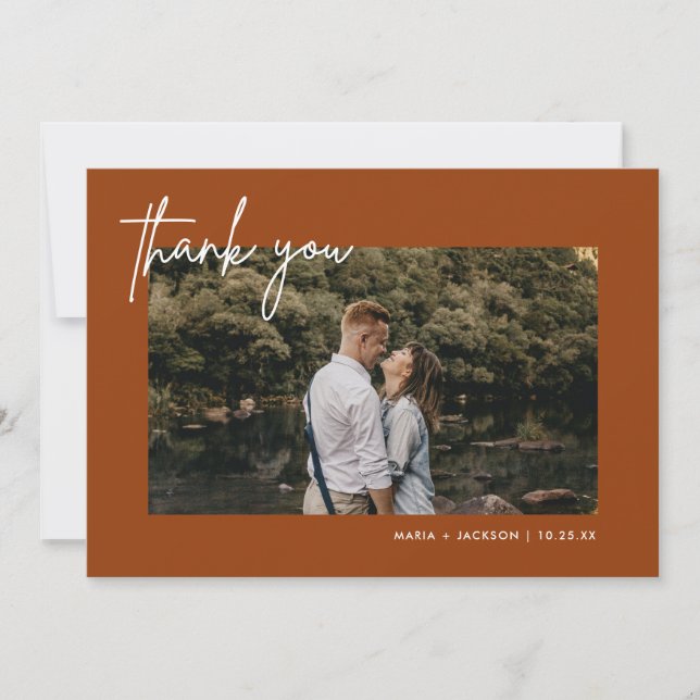 Boho Terracotta Photo Wedding Thank You Cards (Front)