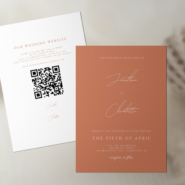 Boho Terracotta QR Code Wedding Invitation (Creator Uploaded)