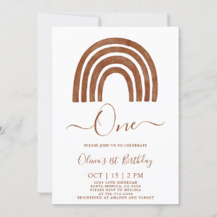 Boho Terracotta Rainbow 1st Birthday Invitation