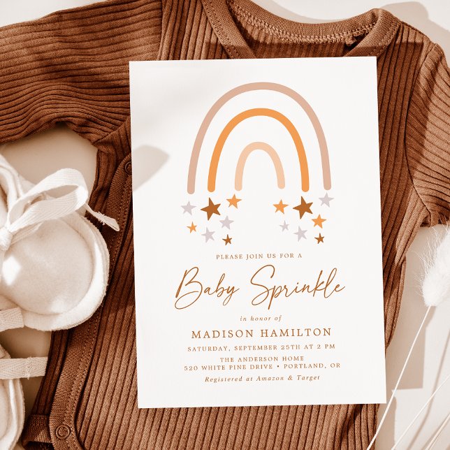 Boho Terracotta Rainbow and Stars Baby Sprinkle Invitation (Creator Uploaded)