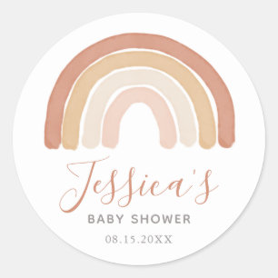 Boho Terracotta Rainbow Baby Shower Classic Round Sticker
